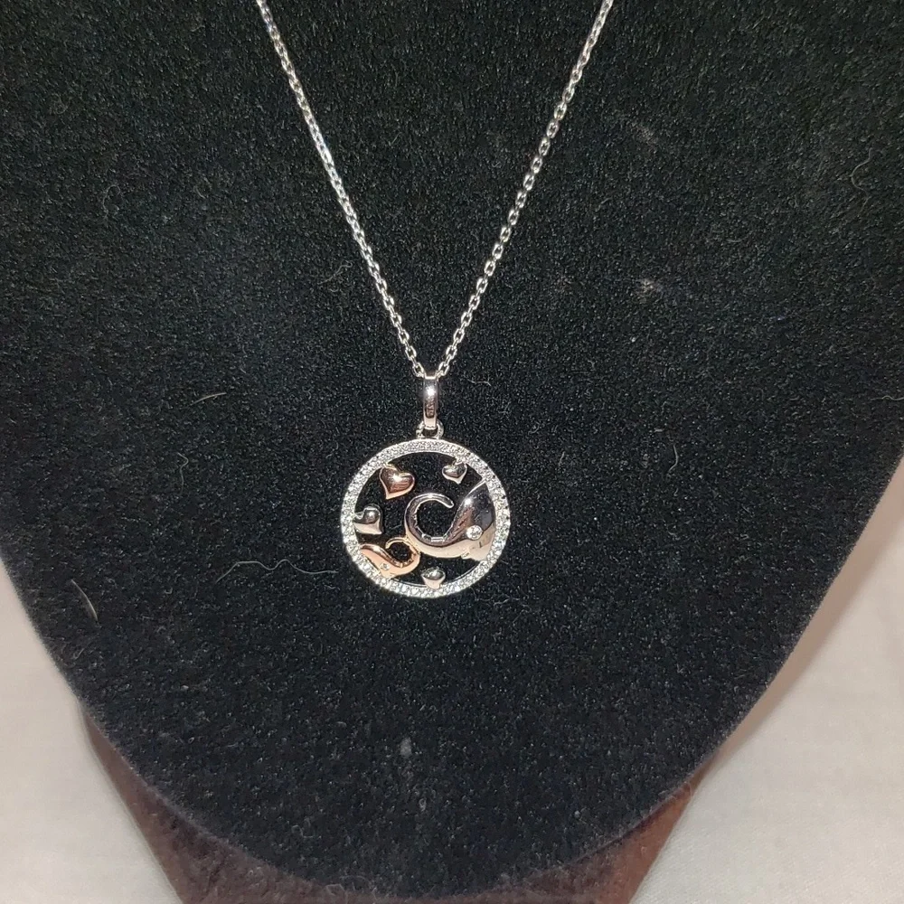 STERLING elephants mom and baby pendant and chain with rhinestones